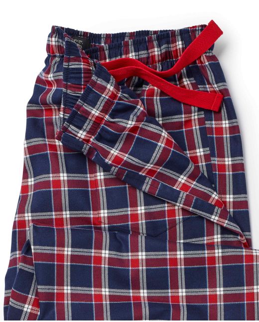 Navy Red Check Brushed Cotton Lounge Pants - Waist Detail - MLP1046NAR