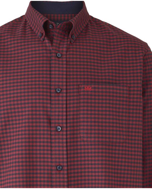 Navy Red Gingham Oxford Shirt   - Chest Detail - 1385NAR