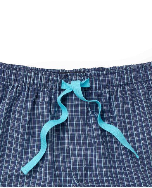 Navy Turquoise Check Cotton Lounge Shorts - Waist Detail - MLS1063NAT