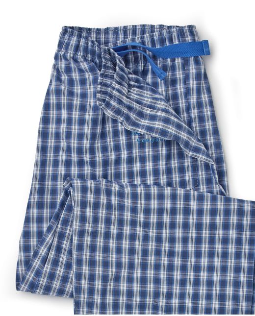 Navy White Blue Check Cotton Lounge Pants - Waist Detail - MLP1068NAB