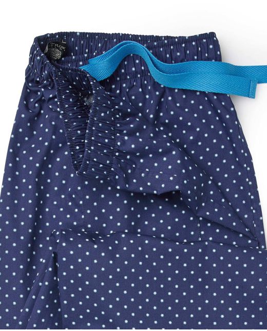 Navy White Blue Spot Print Lounge Pants - Waist Detail - MLP1053NAB