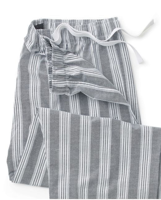 Navy White Stripe Cotton Oxford Lounge Pants  - Waist Detail - MLP1079NAV