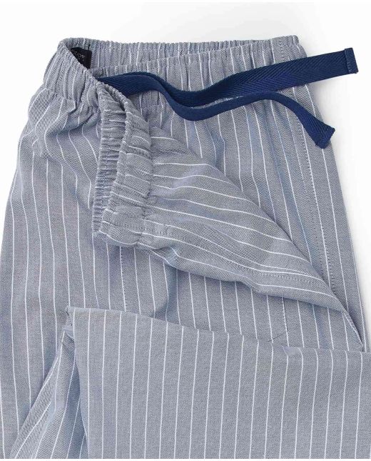 Navy White Stripe Oxford Cotton Lounge Pants - Waist Detail - MLP1064NAV
