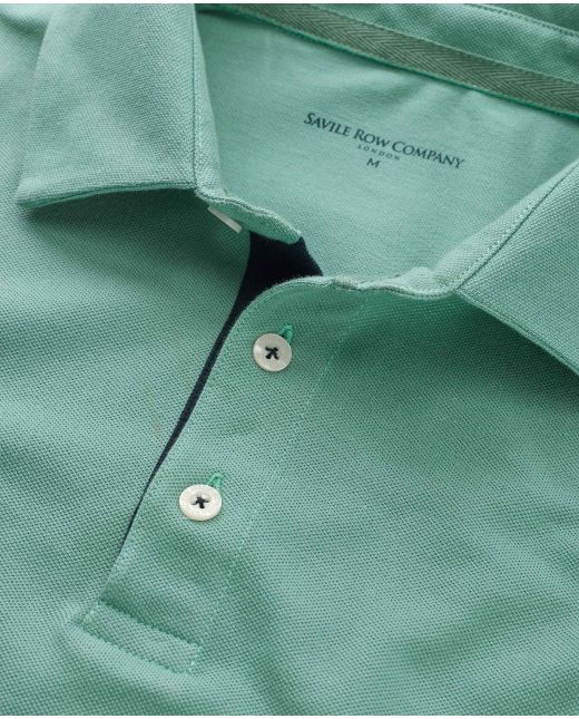Pale Green Cotton-Piqué Long Sleeve Polo Shirt  - Collar Detail - MPL650EAU