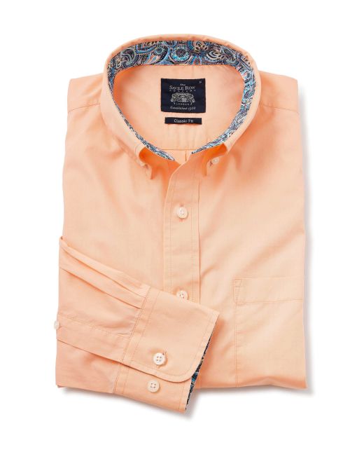 Peach Fine Twill Button-Down Casual Shirt - 1399PCH