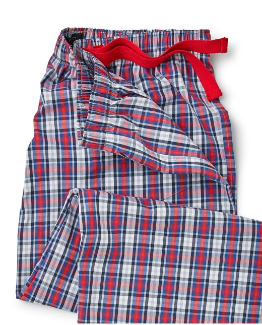 Red White Navy Check Cotton Lounge Pants - Waist Detail - MLP1070RNW