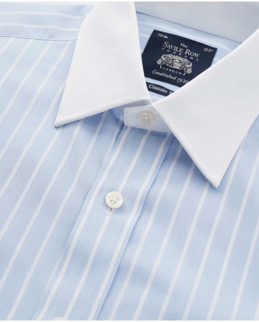 Sky Blue Reverse Stripe Classic Fit Shirt With White Collar & Cuffs - Collar Detail - 1365BLW