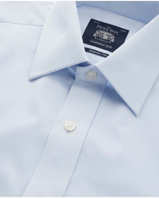 Sky Blue Twill Classic Fit Shirt - Double Cuff - Collar Detail - 1363SKY