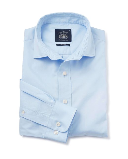 Sky Blue Twill Slim Fit Shirt in Shorter Length - 1398SKY