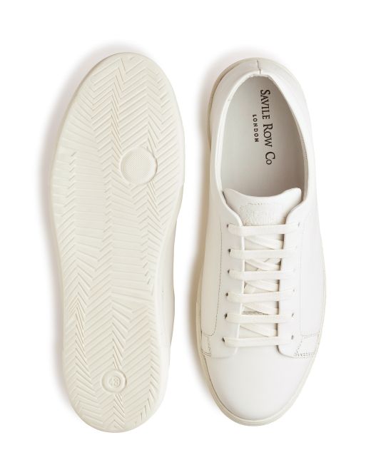 White Leather Trainers - Overhead And Sole Shot - MSH772WHT