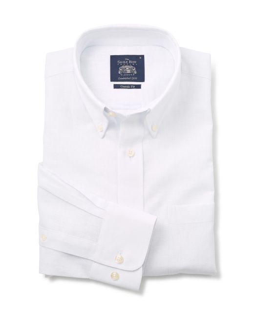 White Linen-Blend Classic Fit Casual Shirt - 1357WHT