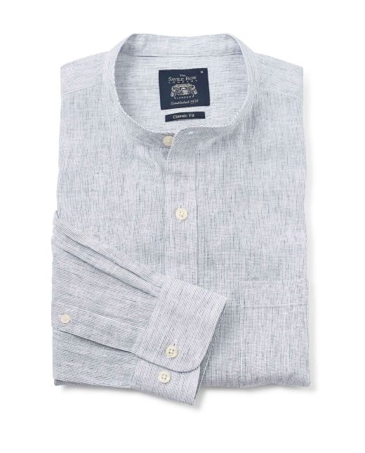 White Navy Stripe Linen-Blend Shirt - 1392WHB