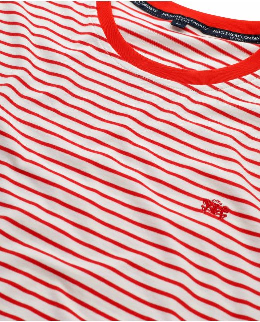 White Red Striped Cotton Jersey Crew Neck T-Shirt - Collar Detail - MTS102REW