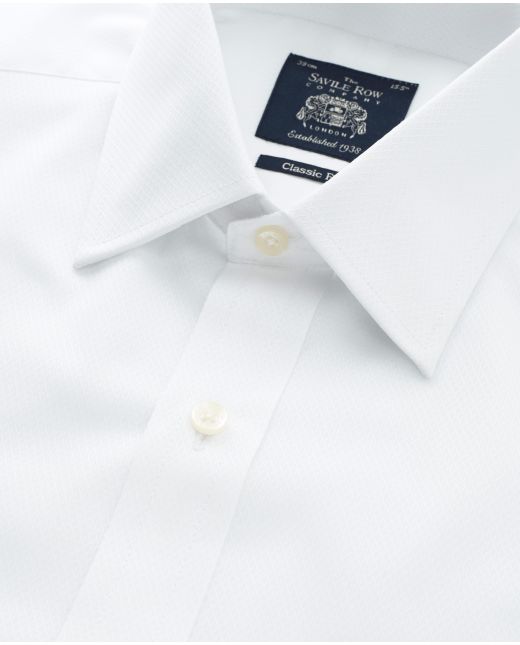 White Textured Cotton Classic Fit Shirt - Single Cuff - Collar Detail - 1376WHT