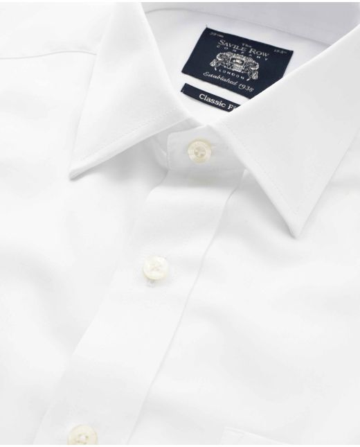White Twill Classic Fit Shirt - Double Cuff - Collar Detail - 1363WHT