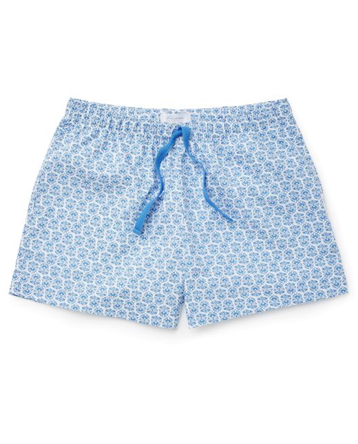 Women's Blue White Flower Print Lounge Shorts -  LLS1001BLU