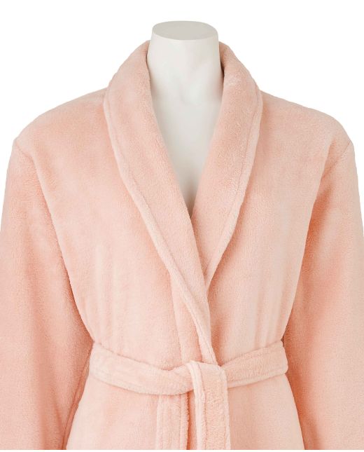 Women's Dusky Pink Fleece Supersoft Dressing Gown  - Collar Detail - LDG1007PNK