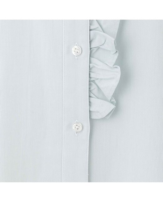Women's White Blue Stripe Boyfriend Fit Shirt - Fabric Detail - LSC422WHB