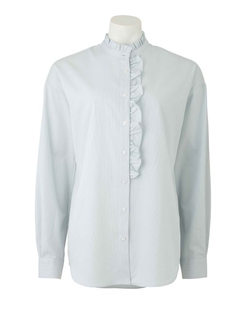 Women's White Blue Stripe Boyfriend Fit Shirt - On Mannequin - LSC422WHB