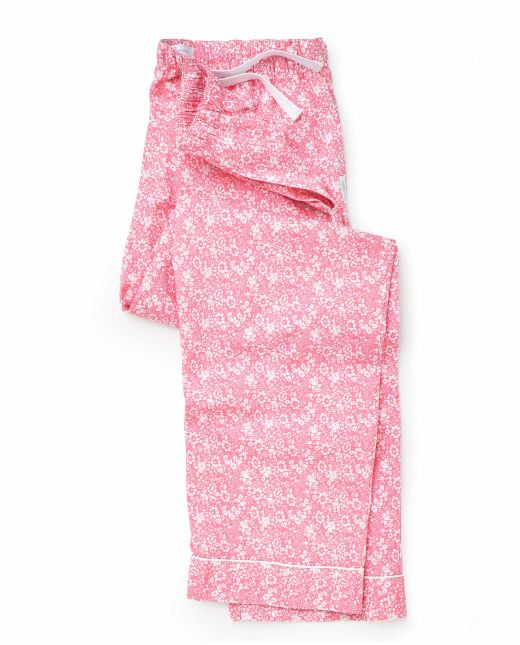 Women's White Pink Flower Print Organic Cotton Lounge Pants -  LLP1002PNK