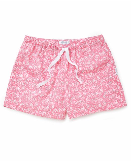 Women's White Pink Flower Print Organic Cotton Lounge Shorts -  LLS1002PNK