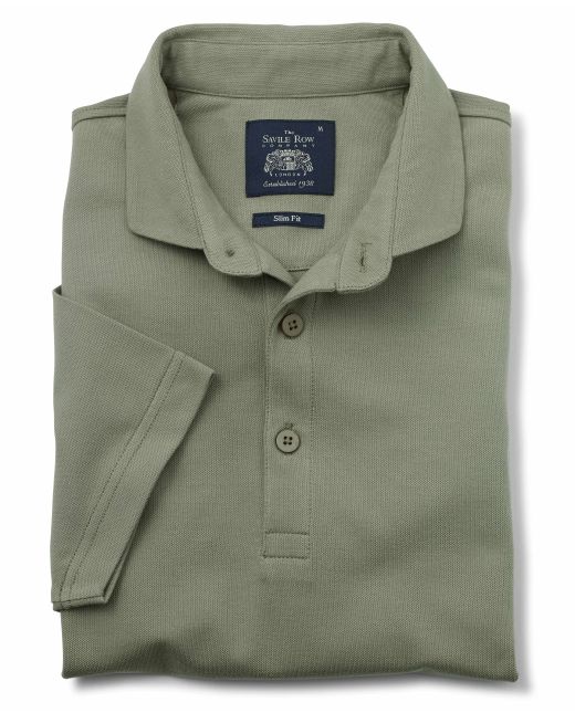 Khaki Cotton Piqué Slim Fit Polo Shirt Folded Shot