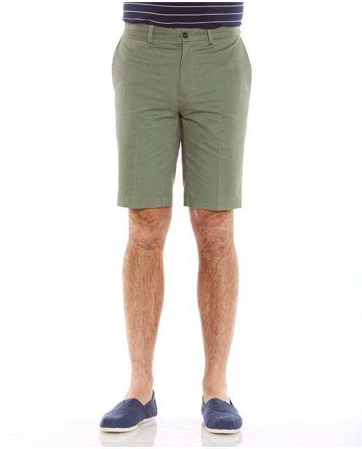 Khaki Flat Front Slim Fit Chino Shorts