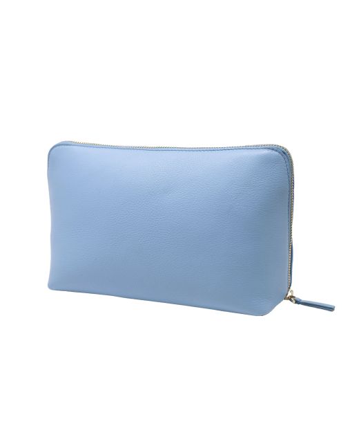 Large Cornflower Blue Leather Makeup Bag