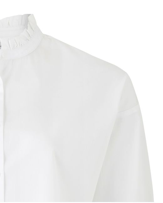 Women's White Cotton Oversized Shirt With Frill Collar