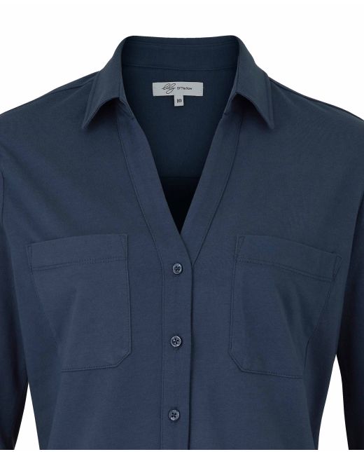 Women's Blue Cotton Jersey Semi-Fitted Shirt