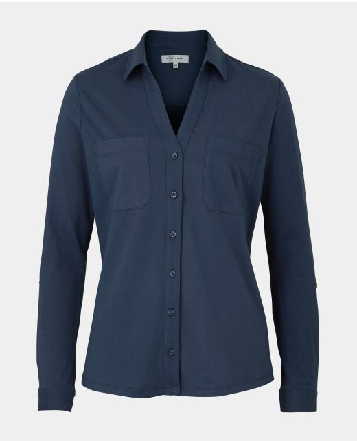 Women's Blue Cotton Jersey Semi-Fitted Shirt
