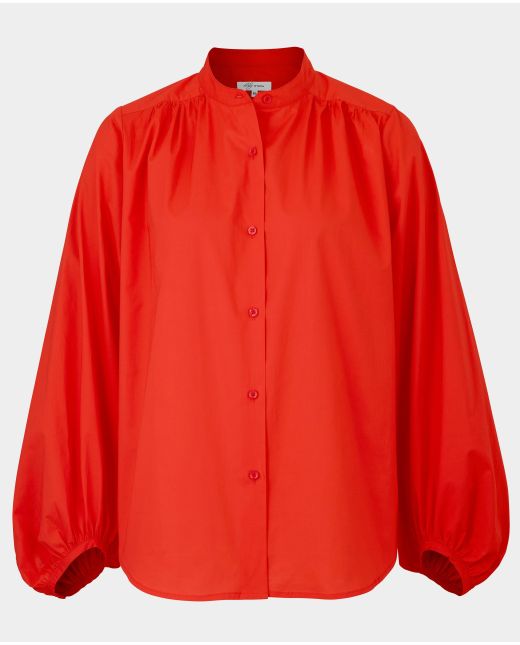 Women's Red Poplin Loose Fit Shirt