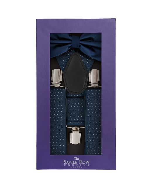 Navy Spotted Braces & Bow Tie Set