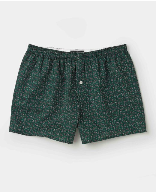 Green Paisley Print Boxer Shorts