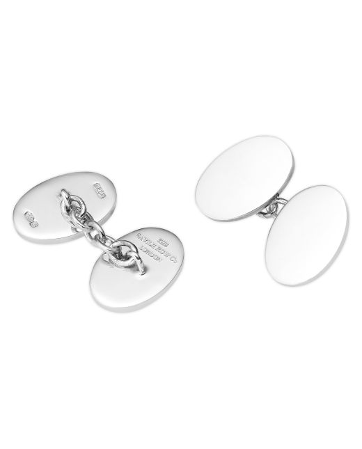 Engravable Sterling Silver Oval Chain Cufflinks