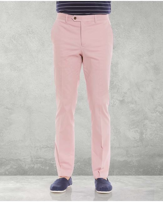 Pink Flat Front Slim Fit Chinos - MCT329CTP - Large Image