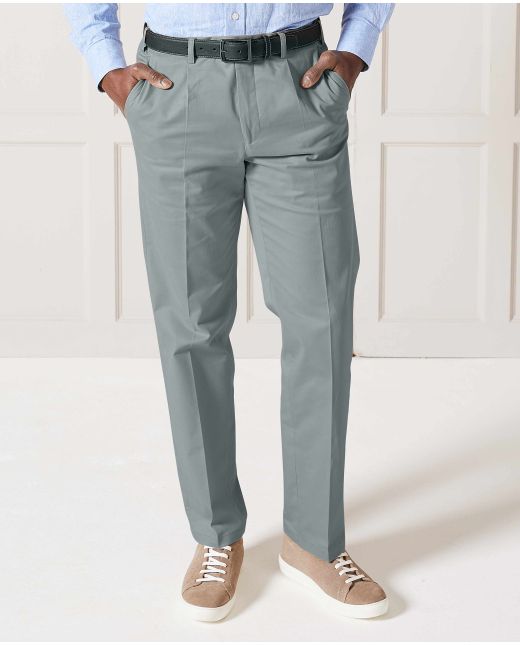 Grey Pleat Front Stretch Cotton Classic Fit Chinos - MCT331GRY - Large Image