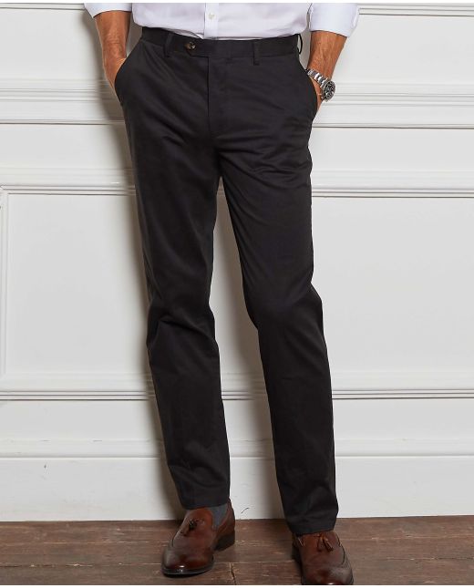 Black Flat Front Stretch Cotton Slim Fit Chinos