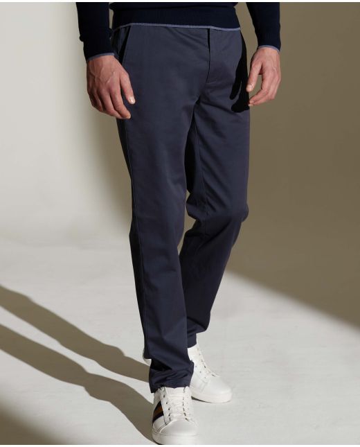 Navy Flat Front Stretch Cotton Slim Fit Chinos