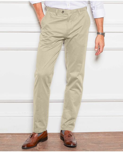 Stone Flat Front Stretch Cotton Slim Fit Chinos - MCT332STN - Large Image