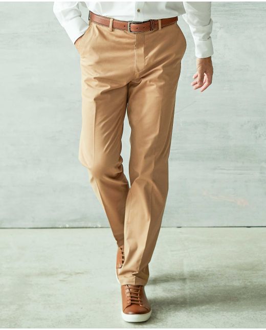 Tan Flat Front Stretch Cotton Slim Fit Chinos