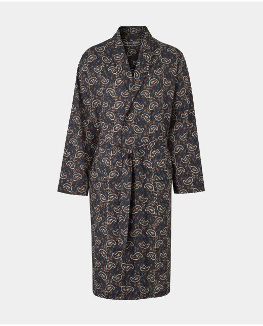 Navy Paisley Print Dressing Gown