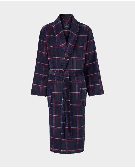 Navy Blue Red Check Super Soft Dressing Gown