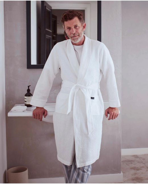 Men's white waffle dressing gown
