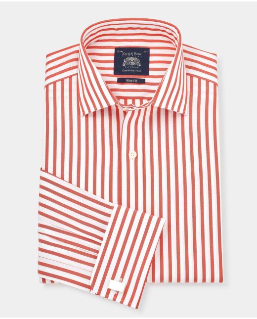 Red Slim Fit Striped Formal Shirt - Double Cuff