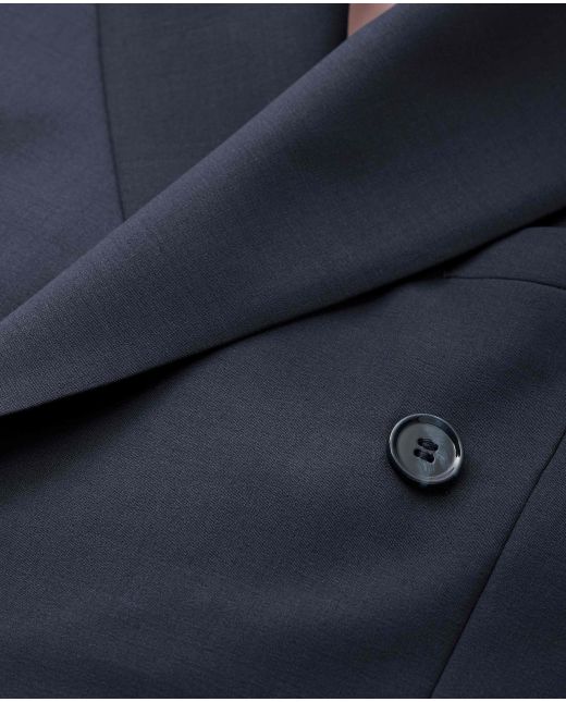 Navy Wool-Blend Double-Breasted Suit Jacket