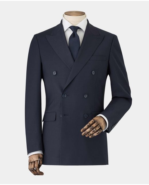 Navy Wool-Blend Double-Breasted Suit Jacket