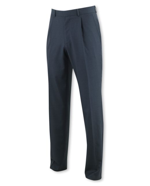 Navy Microdot Classic Fit Pleated Trousers