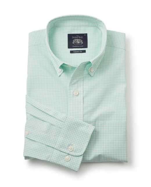 Mint Green Gingham Check Classic Fit Button-Down Shirt