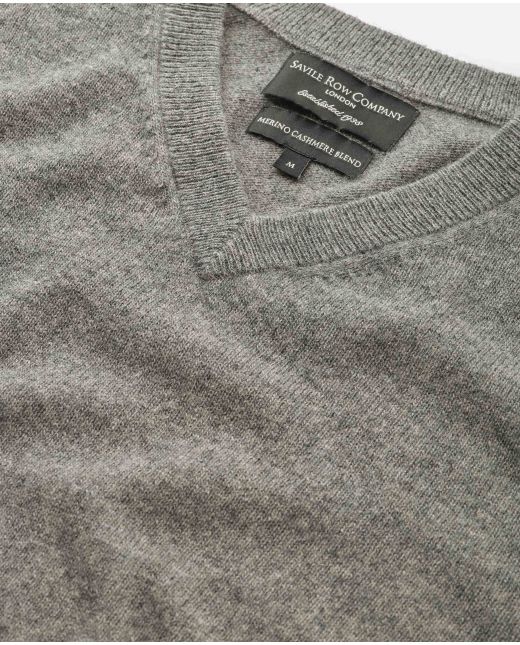 Grey Wool Cashmere V-Neck Jumper